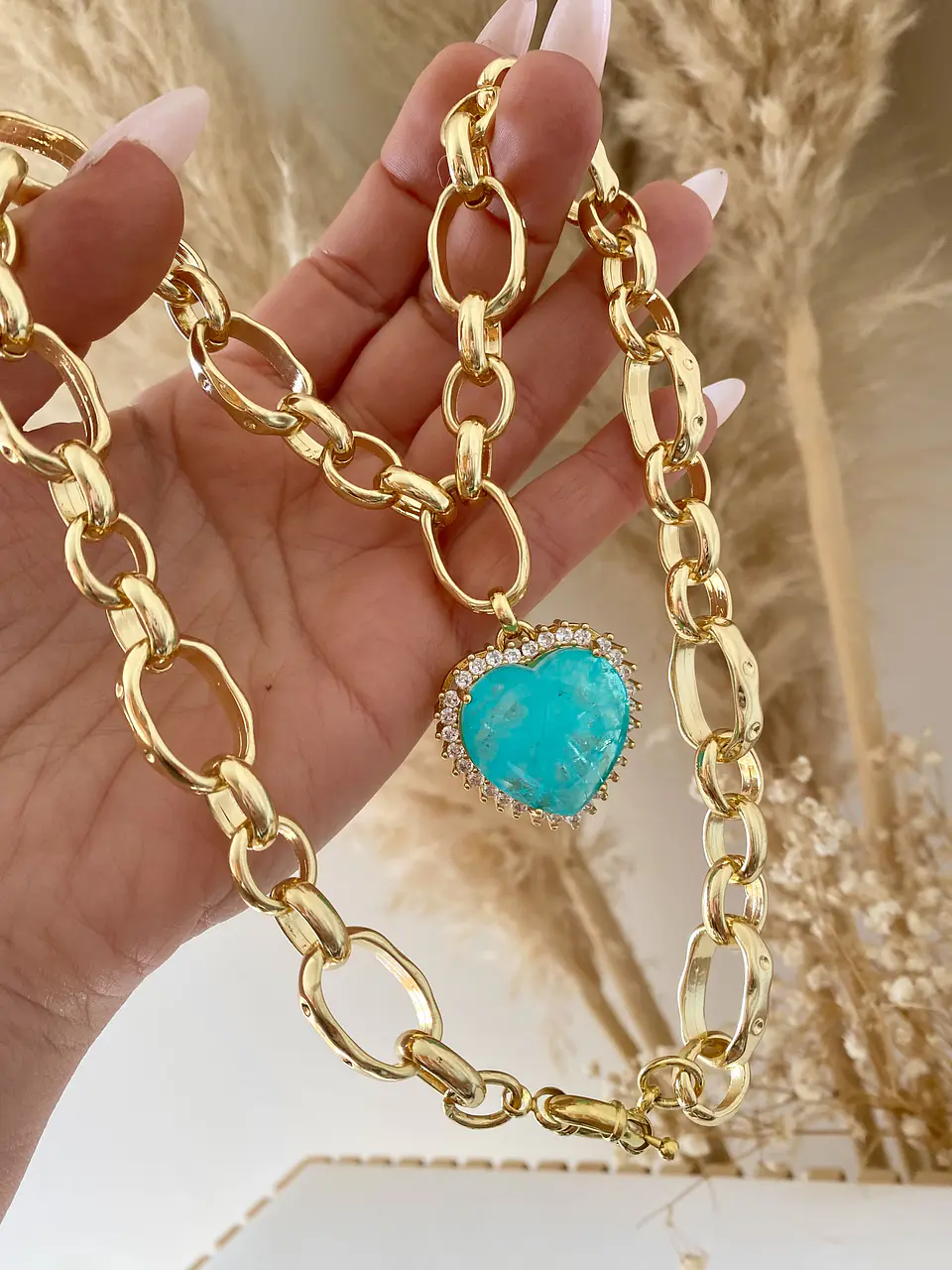 Collar Maxi Cadenón Corazon Turquesa XL 3