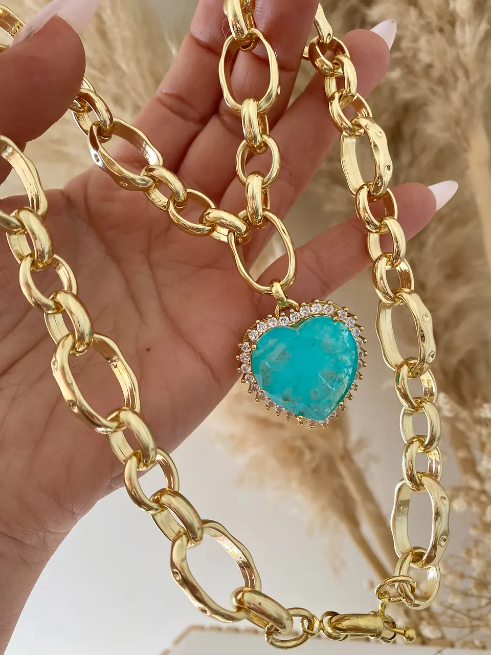 Collar Maxi Cadenón Corazon Turquesa XL 4