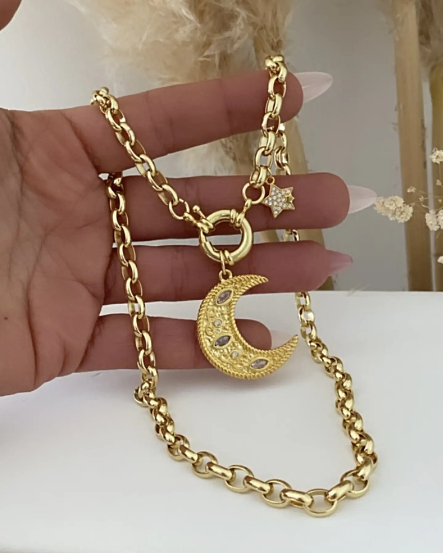 Collar Luna Cristales punto luz Estrella Gold 2