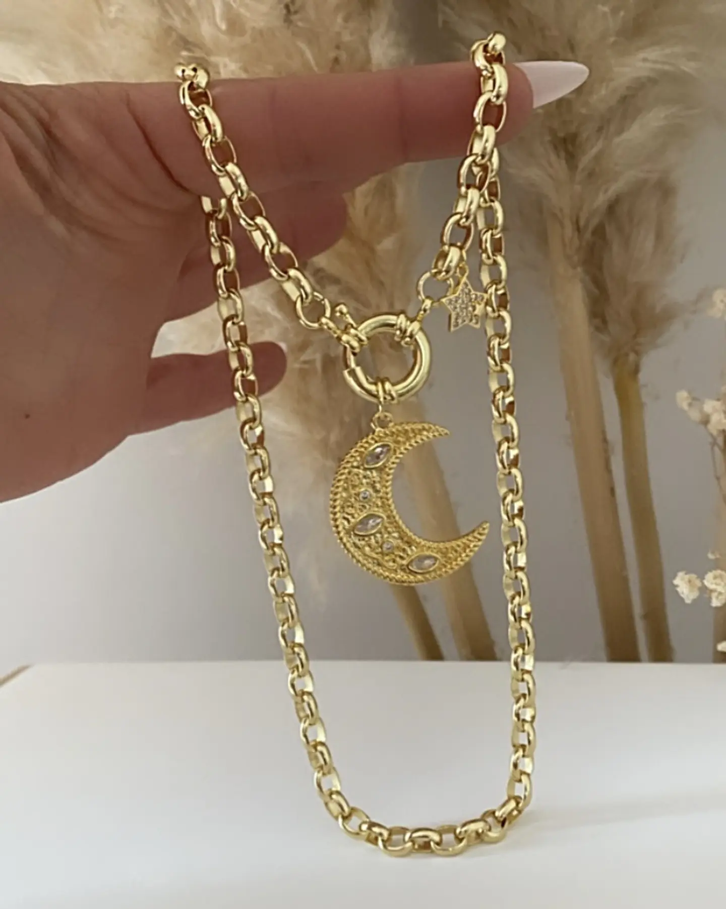 Collar Luna Cristales punto luz Estrella Gold 3