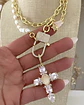 Collar XL Maxi Cruz Cristal Perlas Broche Candado - Miniatura 6