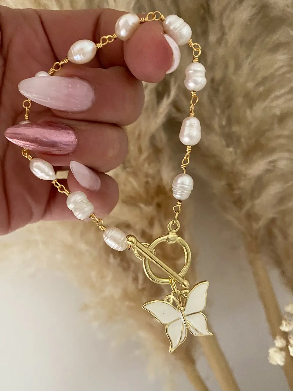 Pulsera Perlas Mariposa Blanca Gold 3