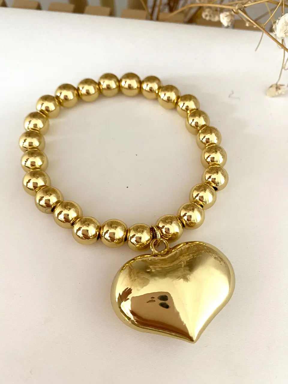 Pulsera Maxi Balines Corazón Inflado Gold 4