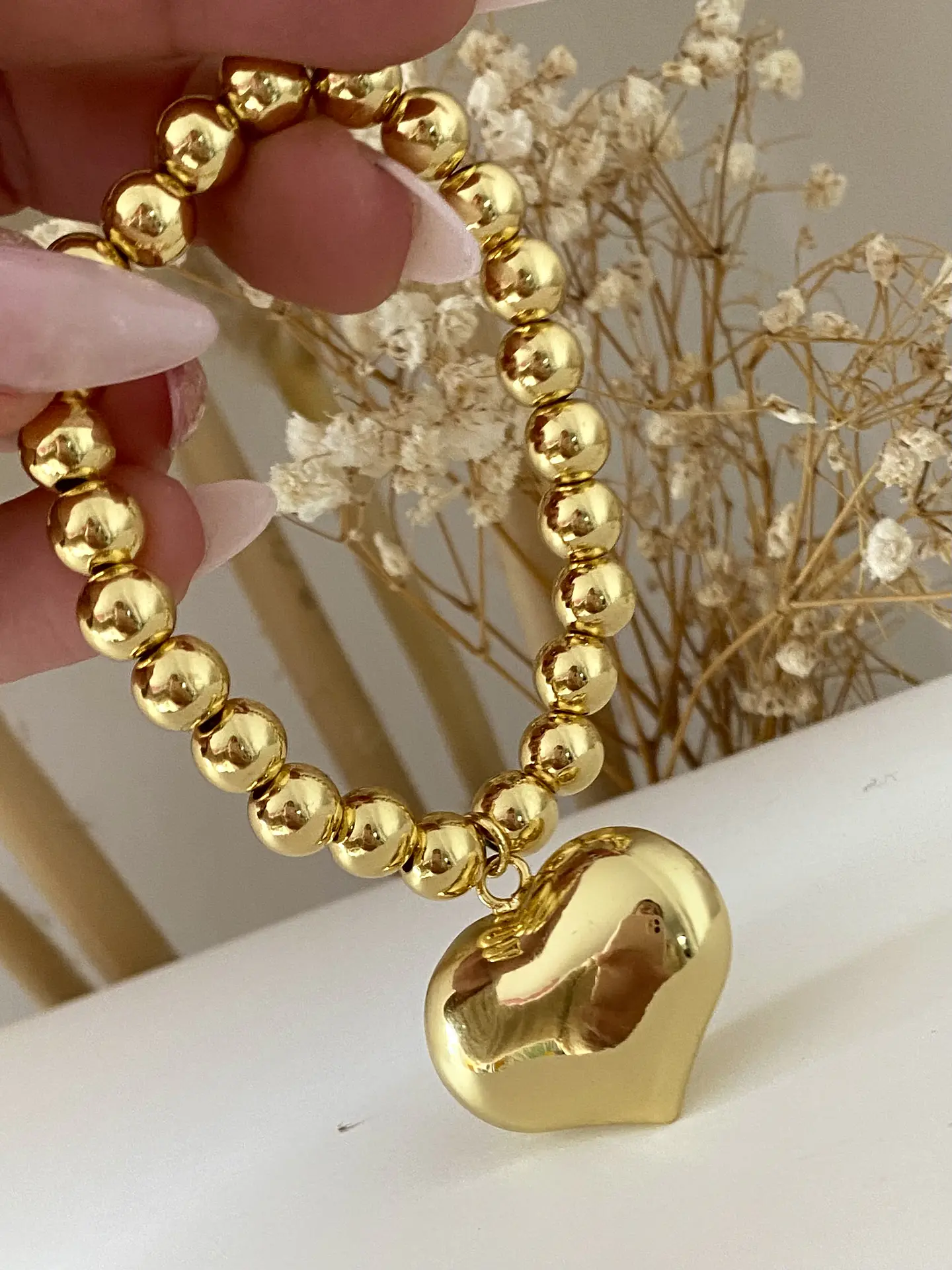 Pulsera Maxi Balines Corazón Inflado Gold 2