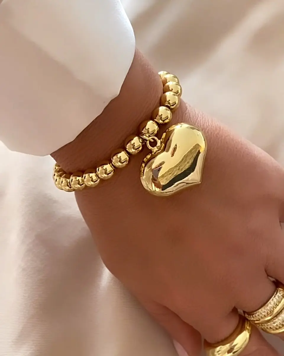 Pulsera Maxi Balines Corazón Inflado Gold 1