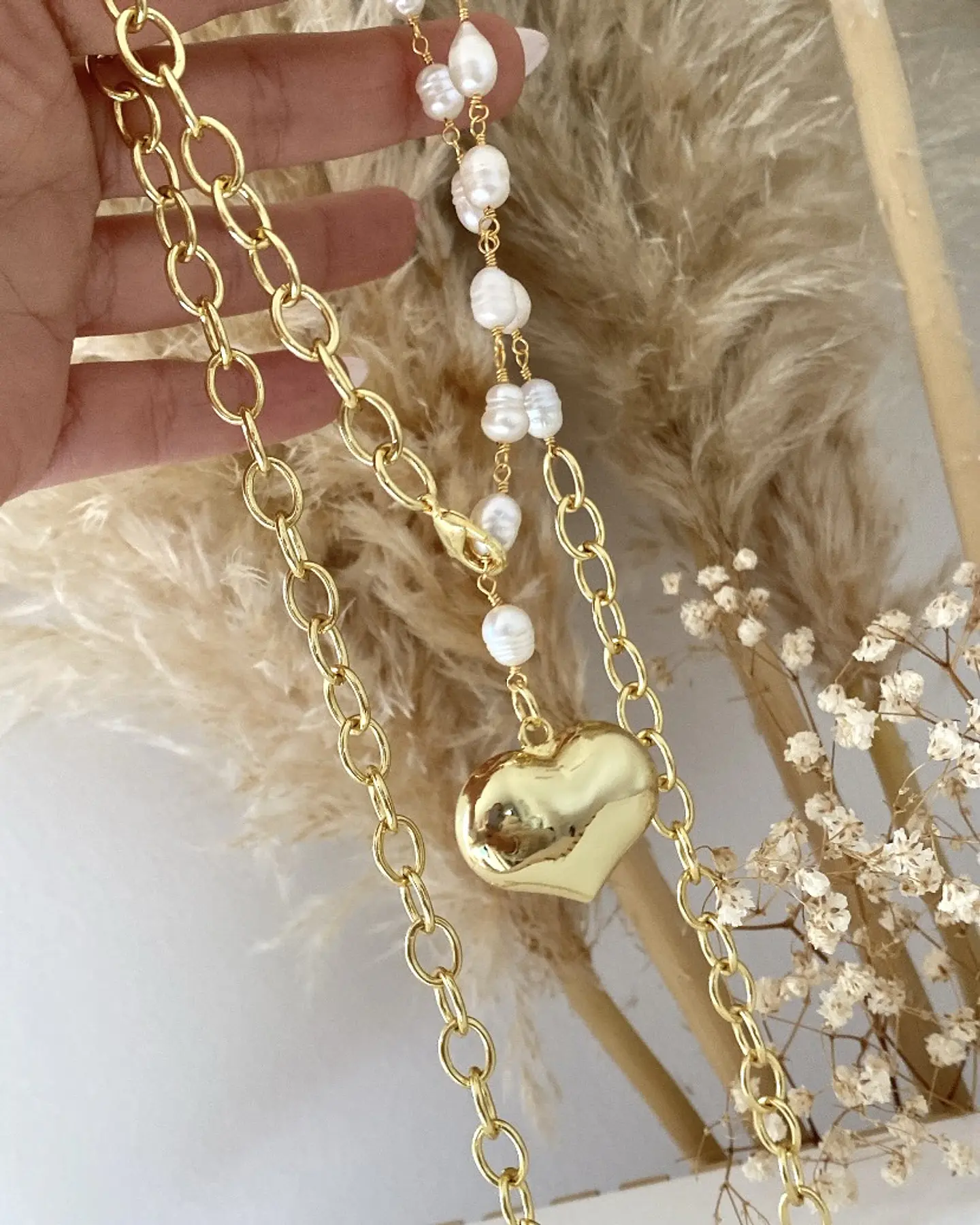 Collar XL Corazon Englobado Perlas rio   1