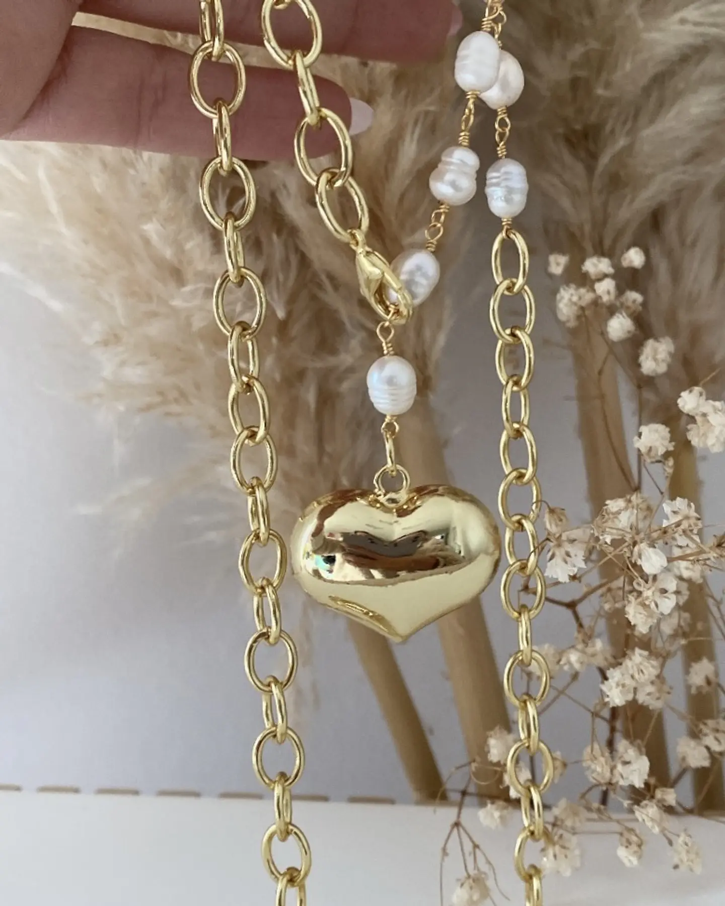 Collar XL Corazon Englobado Perlas rio   3