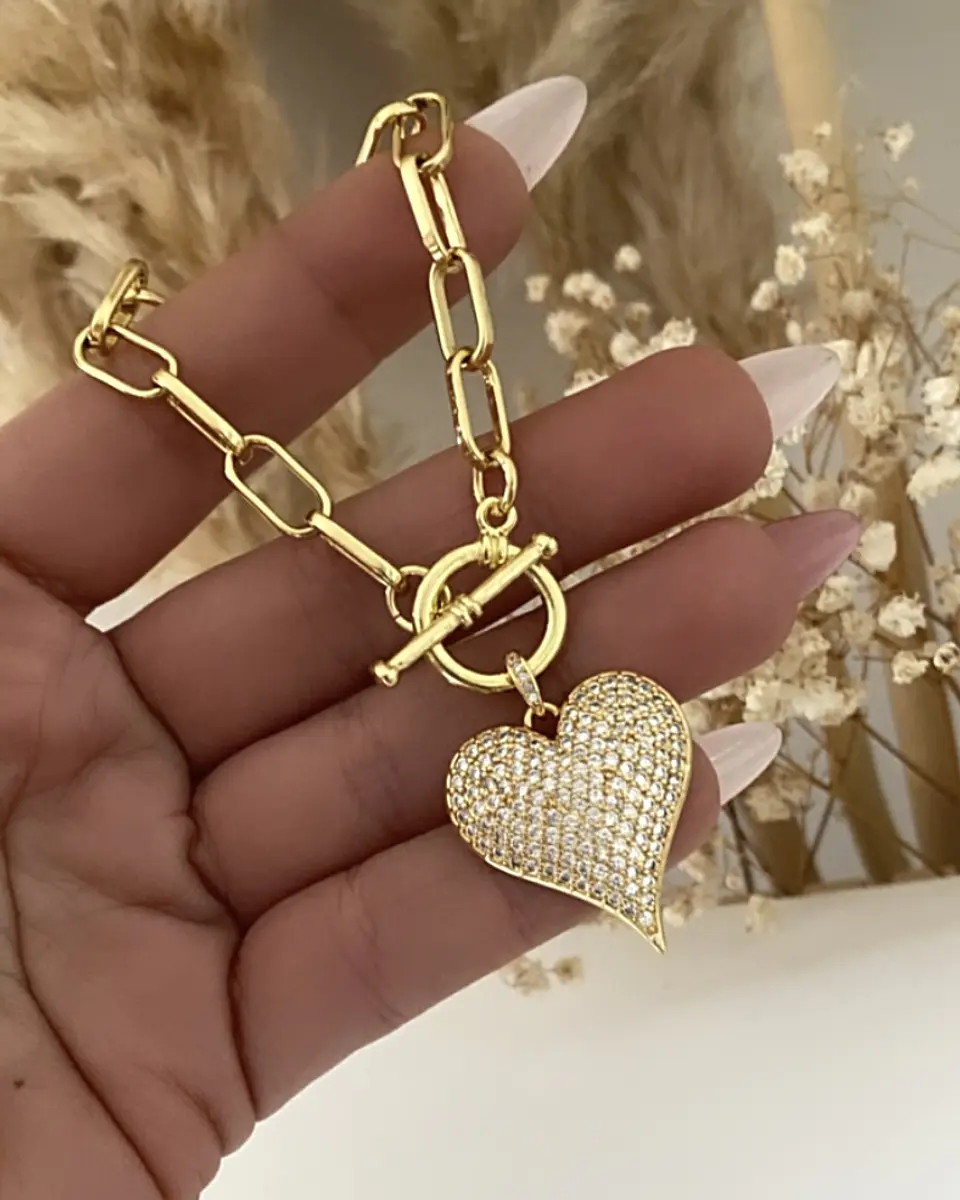 Pulsera Corazón Circones broche palanca gold  2