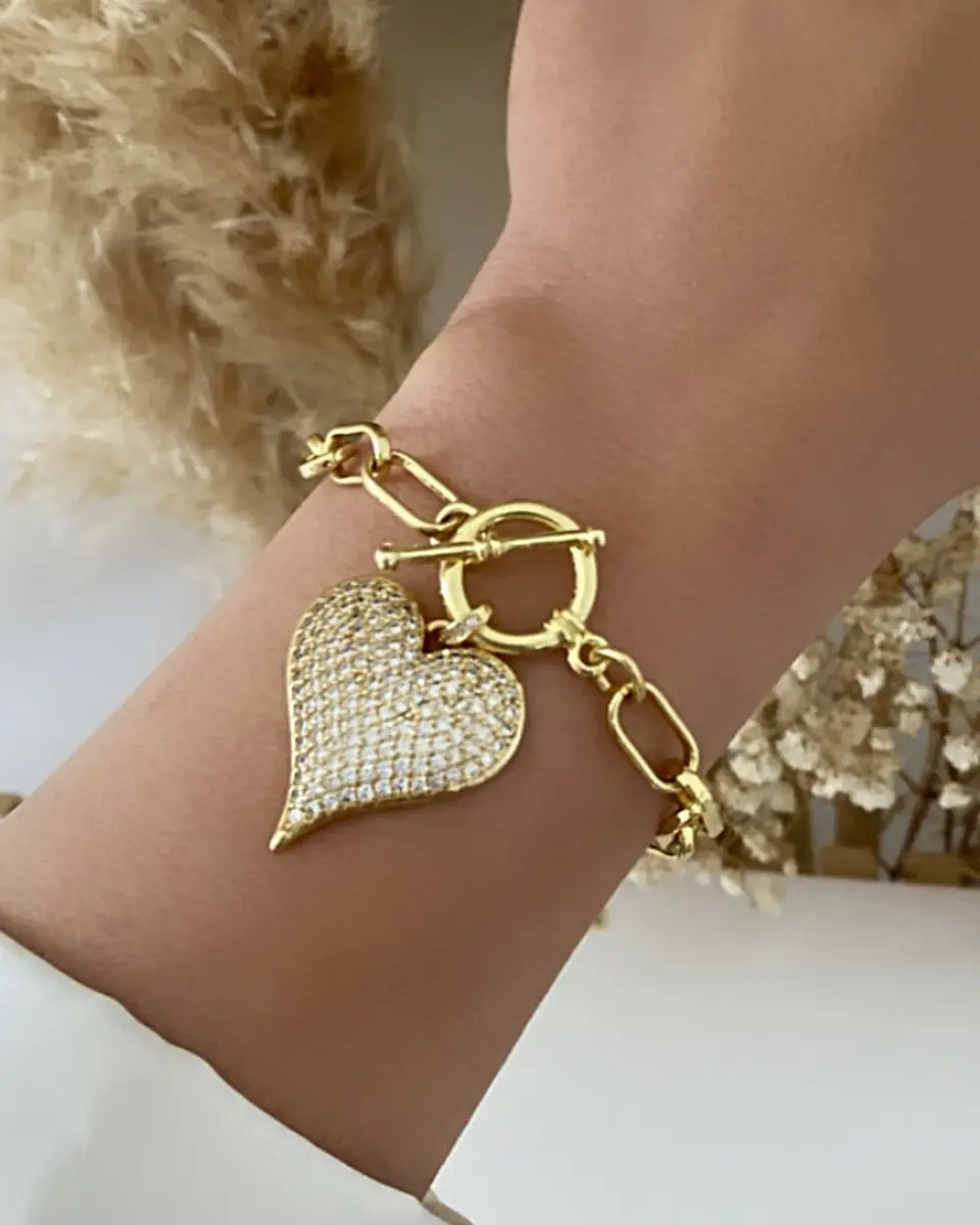 Pulsera Corazón Circones broche palanca gold  1