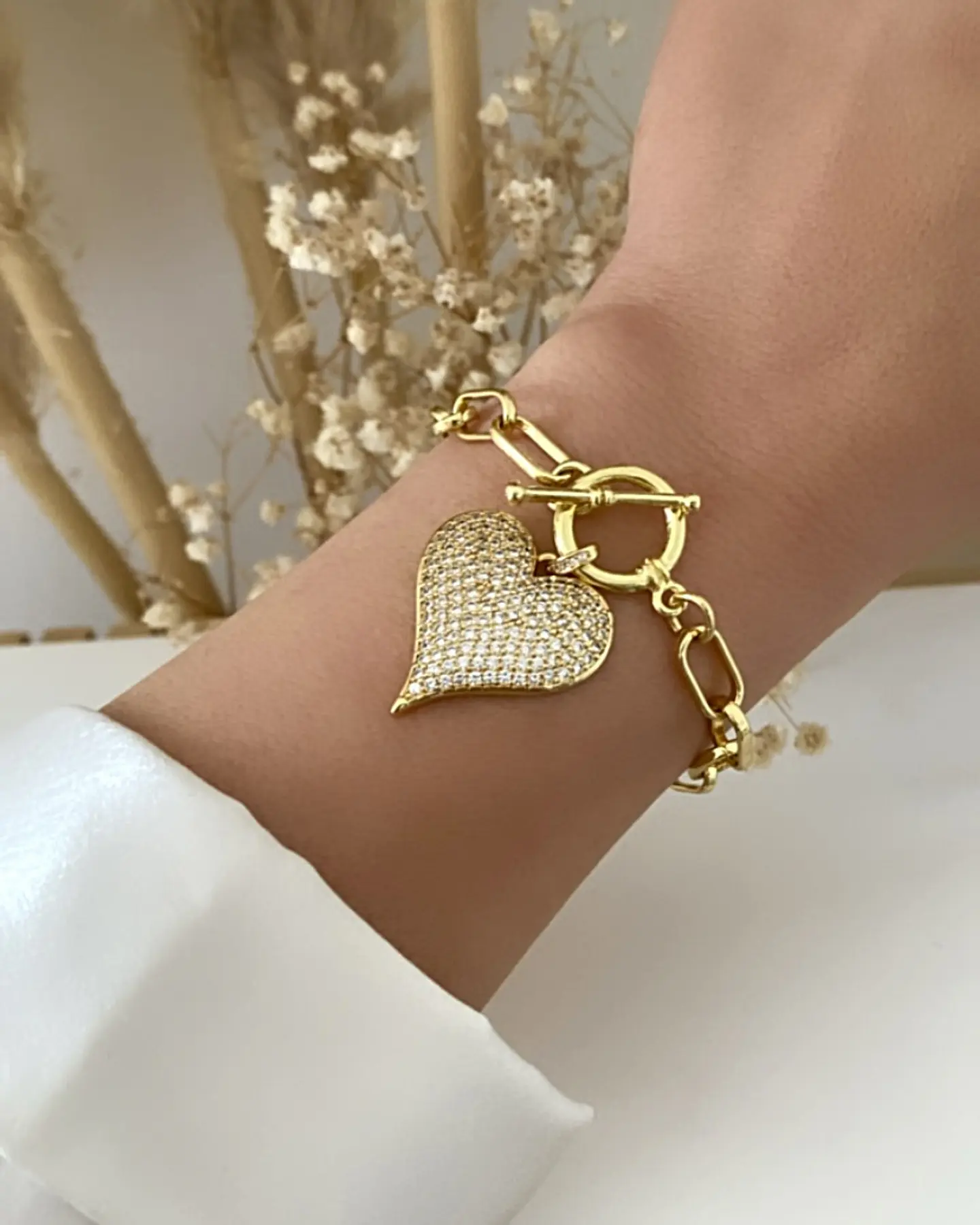 Pulsera Corazón Circones broche palanca gold  3