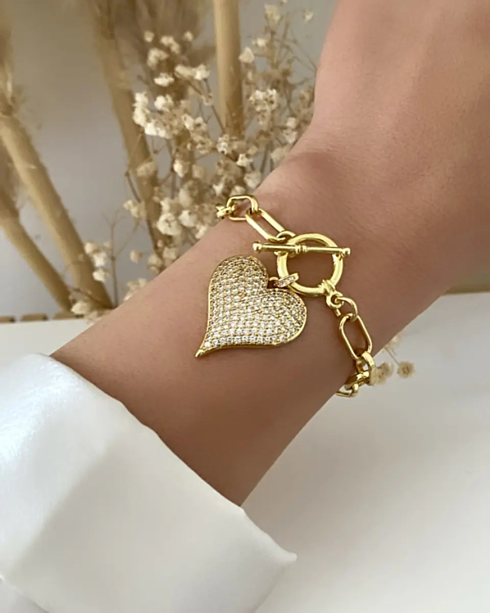 Pulsera Corazón Circones broche palanca gold  3