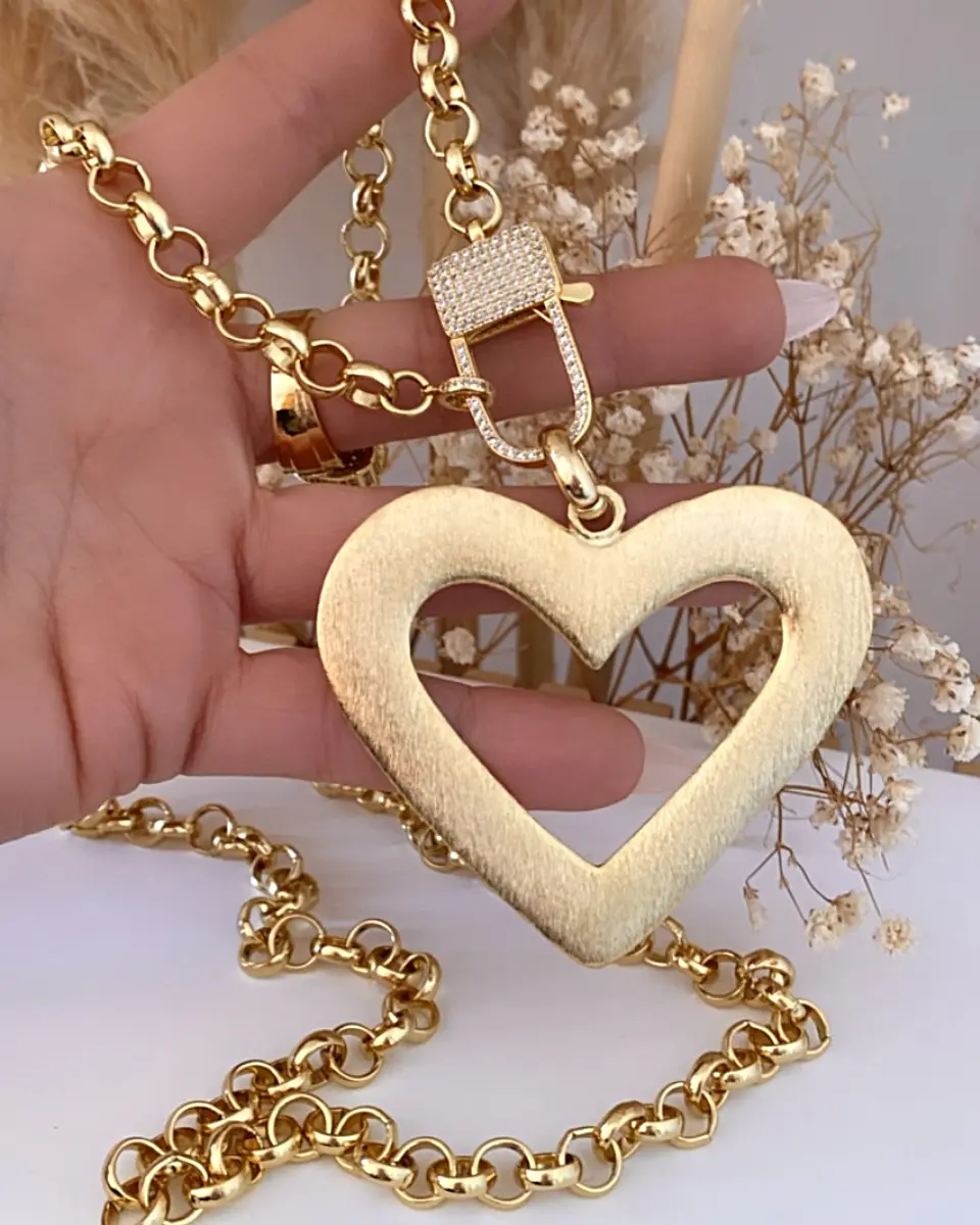 Collar XL Maxi Corazón Silueta Broche Candado Circones   7