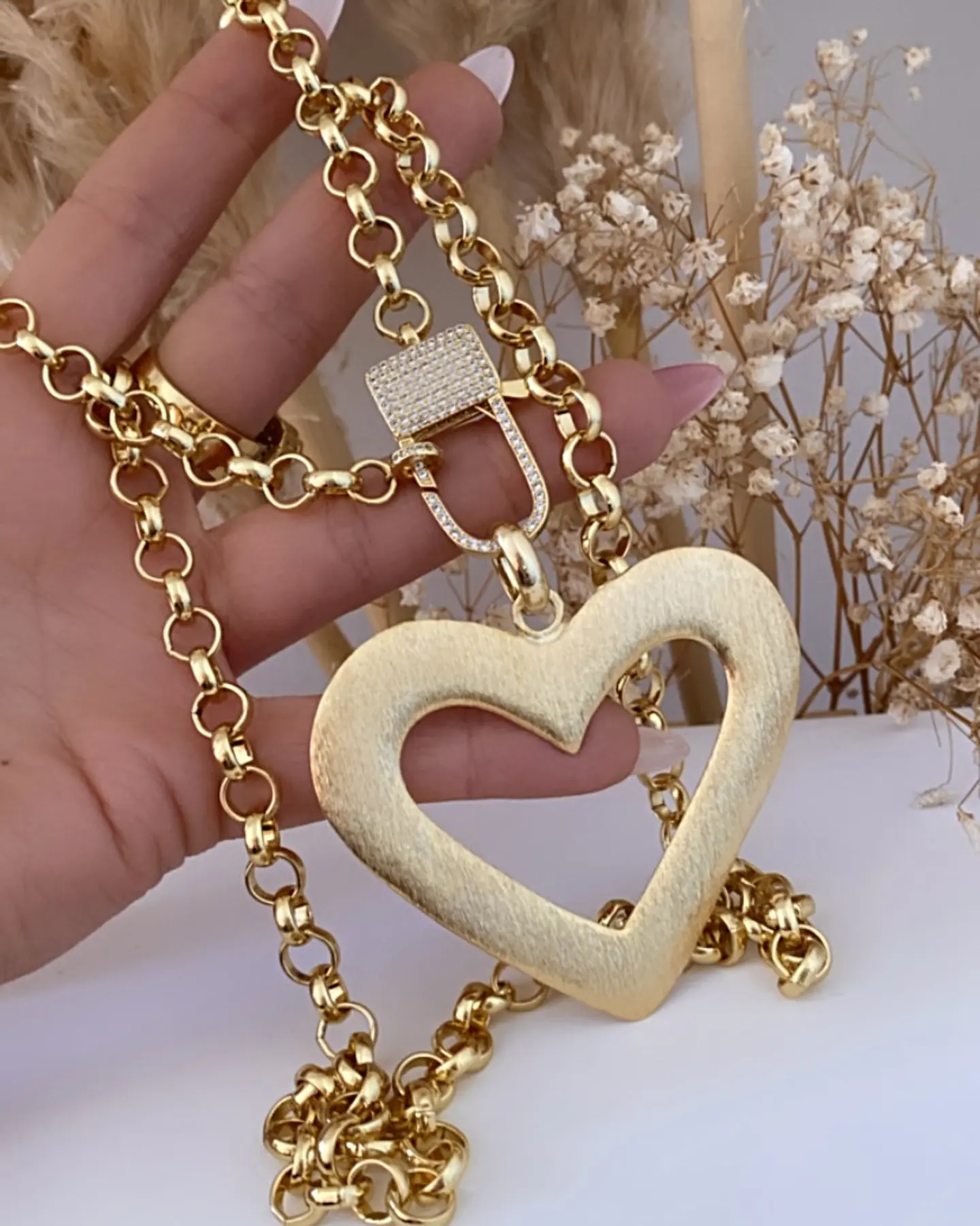Collar XL Maxi Corazón Silueta Broche Candado Circones   6