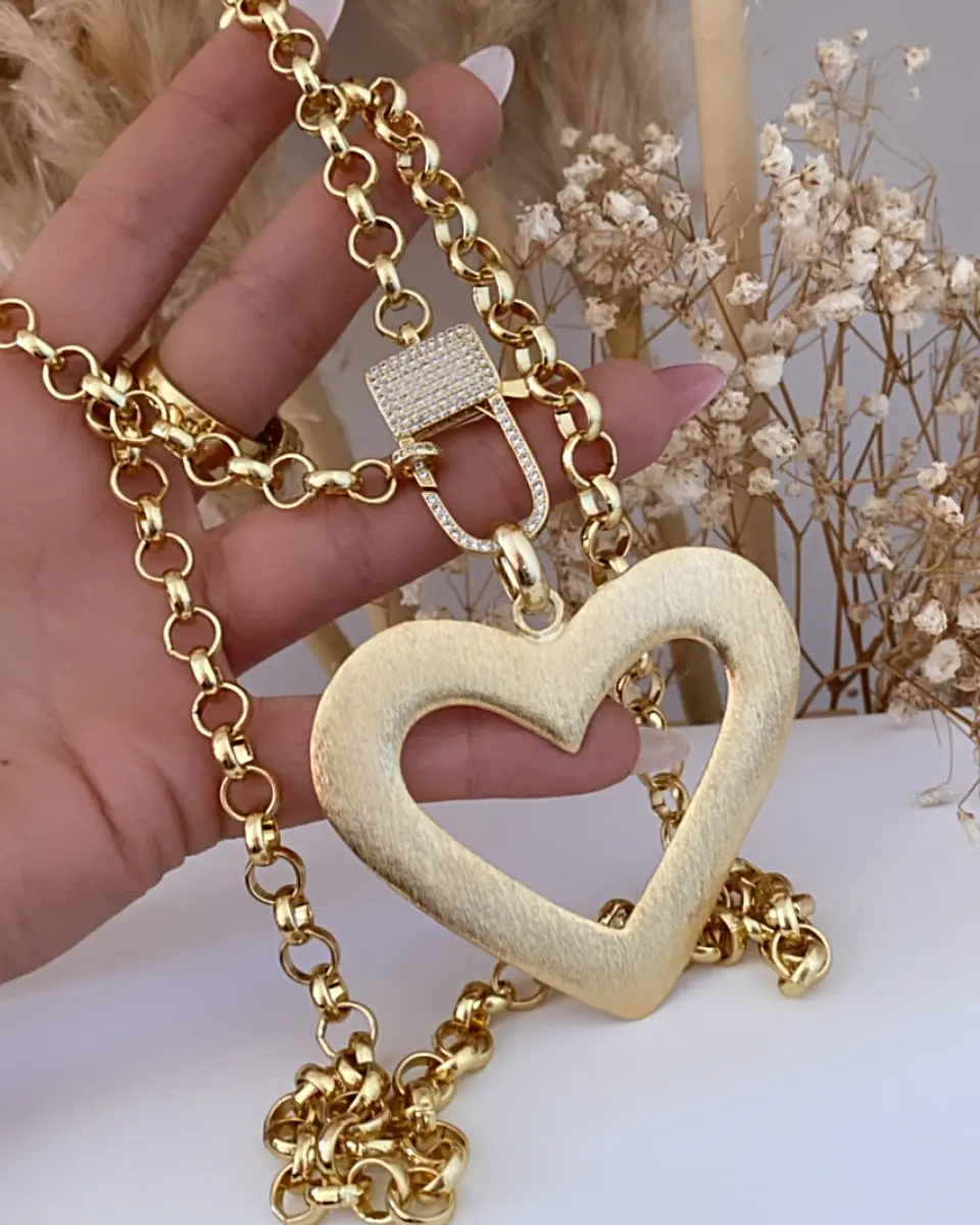 Collar XL Maxi Corazón Silueta Broche Candado Circones   6