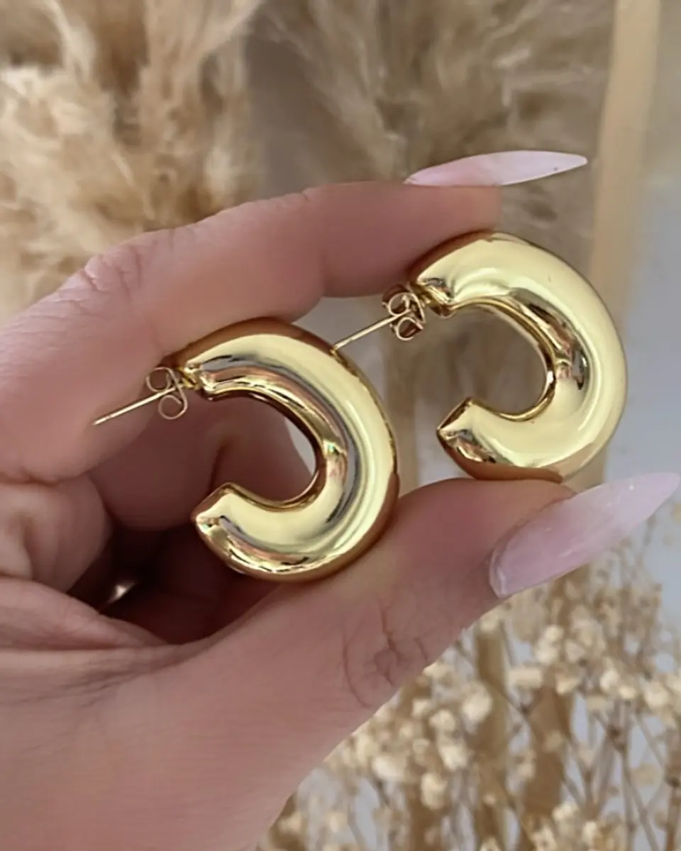 Aros Argolla Tubo Alargados Gold 1