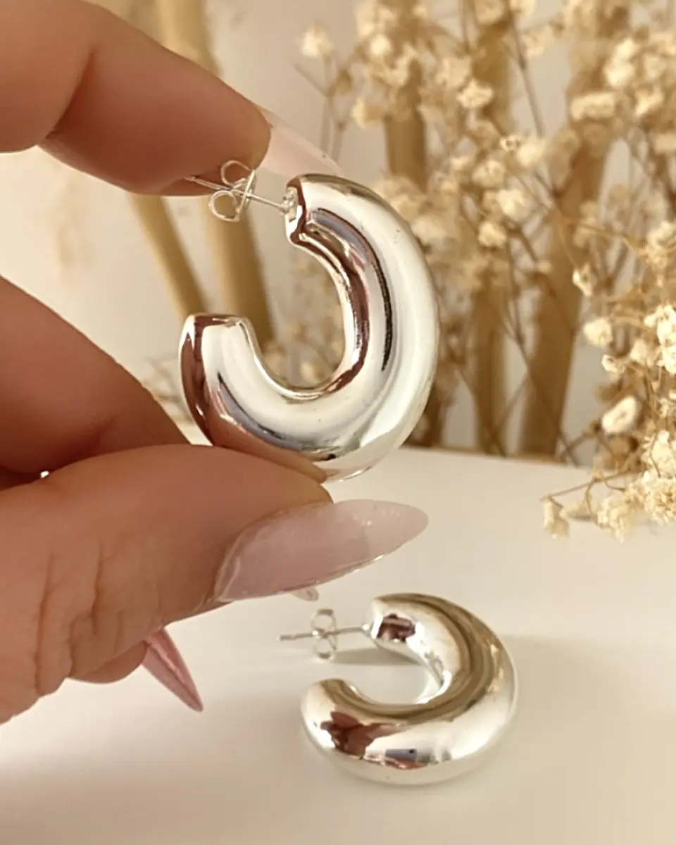 Aros Argolla Tubo Alargados Silver 3