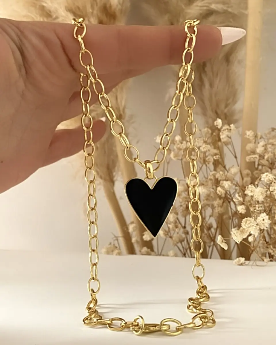 Collar Corazón Esmaltado Black  5