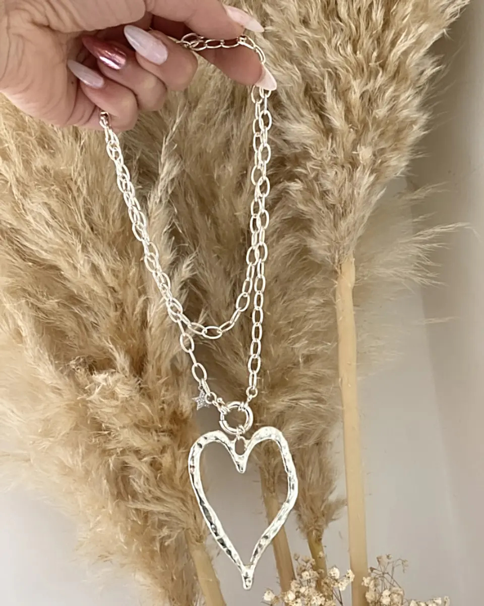 Collar XL Maxi Corazon Martillado Silver 3