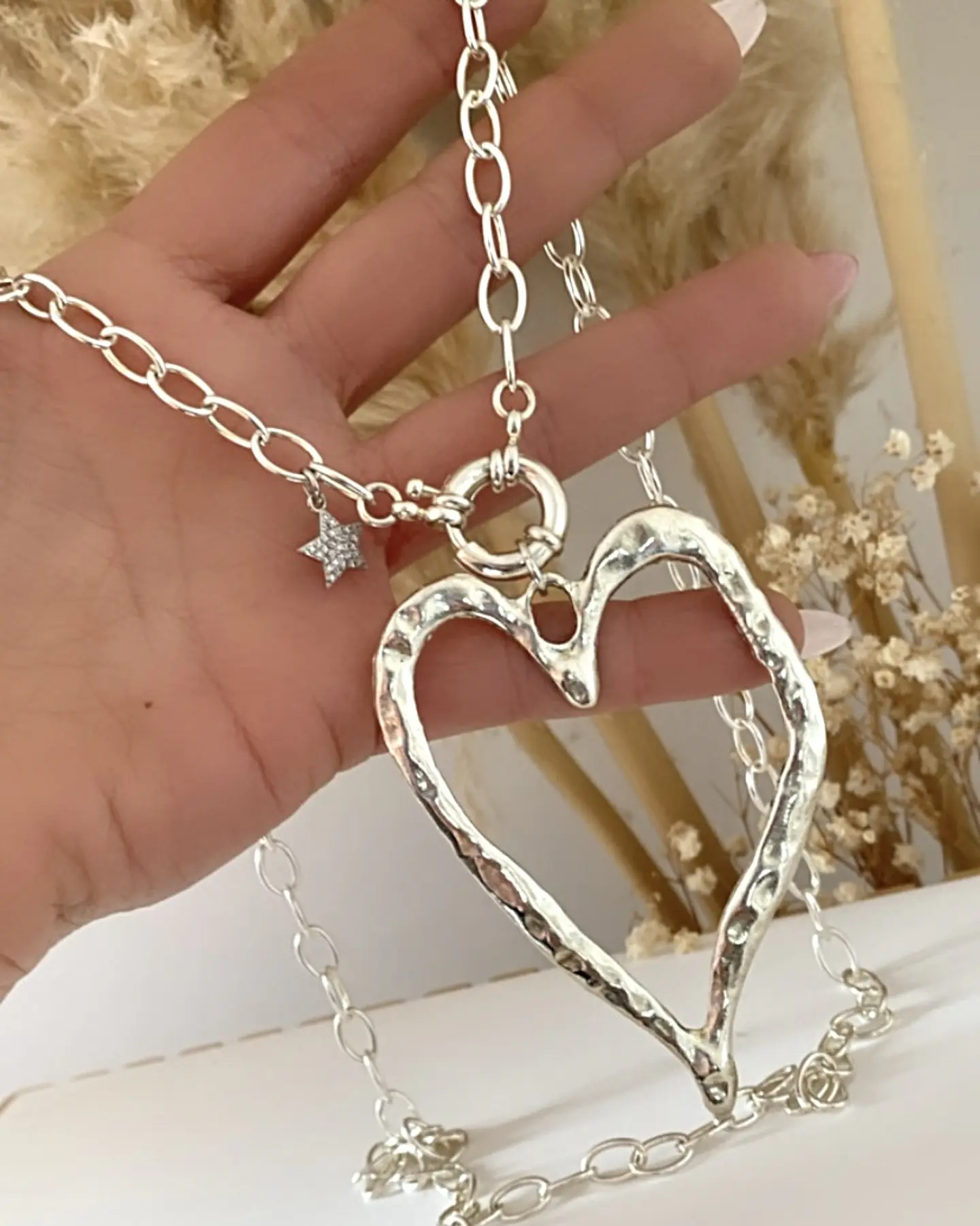 Collar XL Maxi Corazon Martillado Silver 4