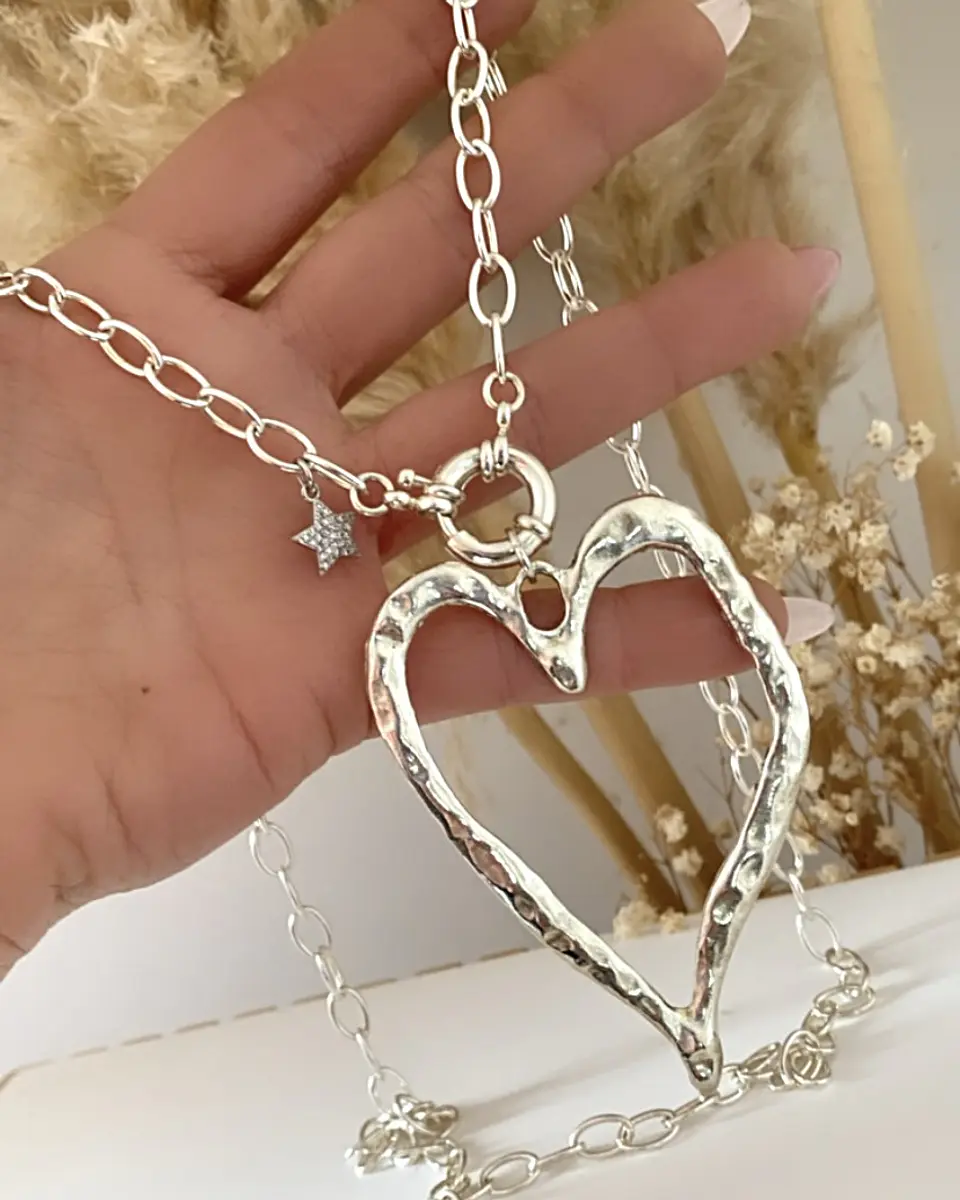Collar XL Maxi Corazon Martillado Silver 4