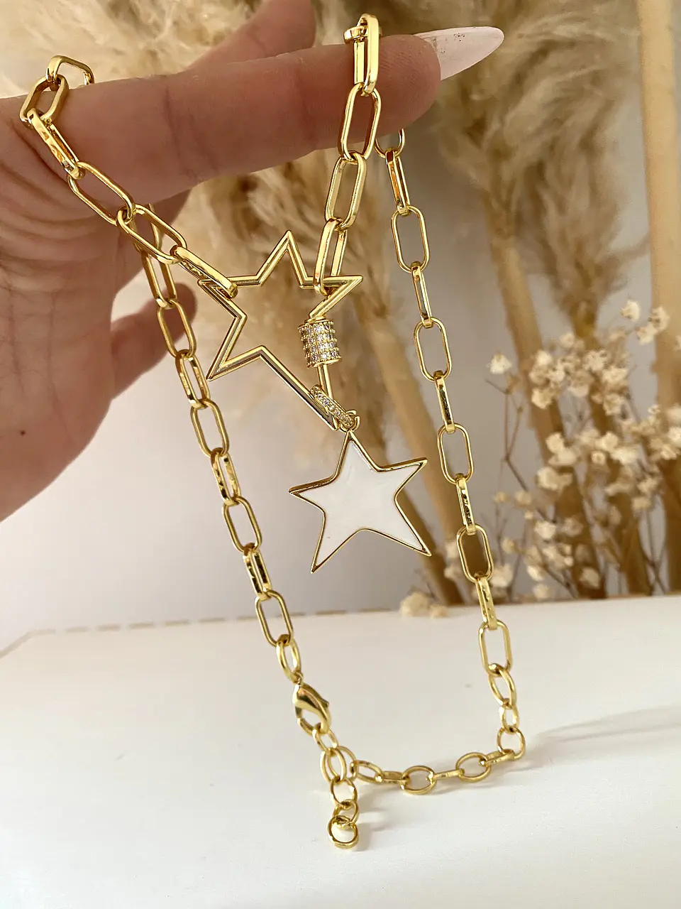 Collar Dúo Estrellas White Gold 3
