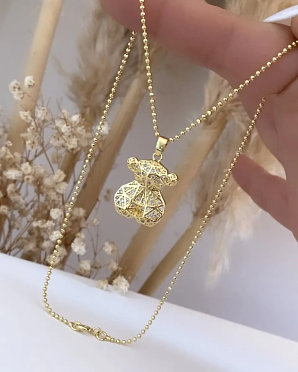 Collar Cadena Bolita Osito Circones Gold 4