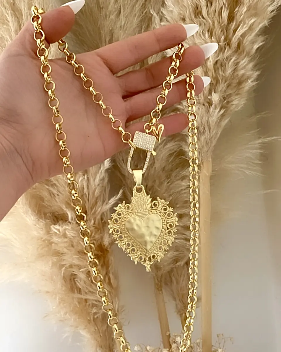 Collar XL Maxi Corazón Barroco Broche Candado Circones   1