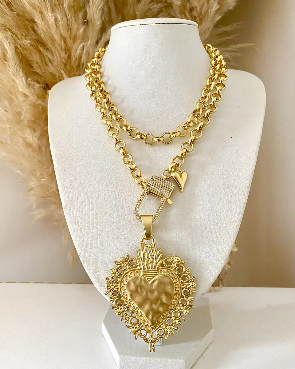 Collar XL Maxi Corazón Barroco Broche Candado Circones   2