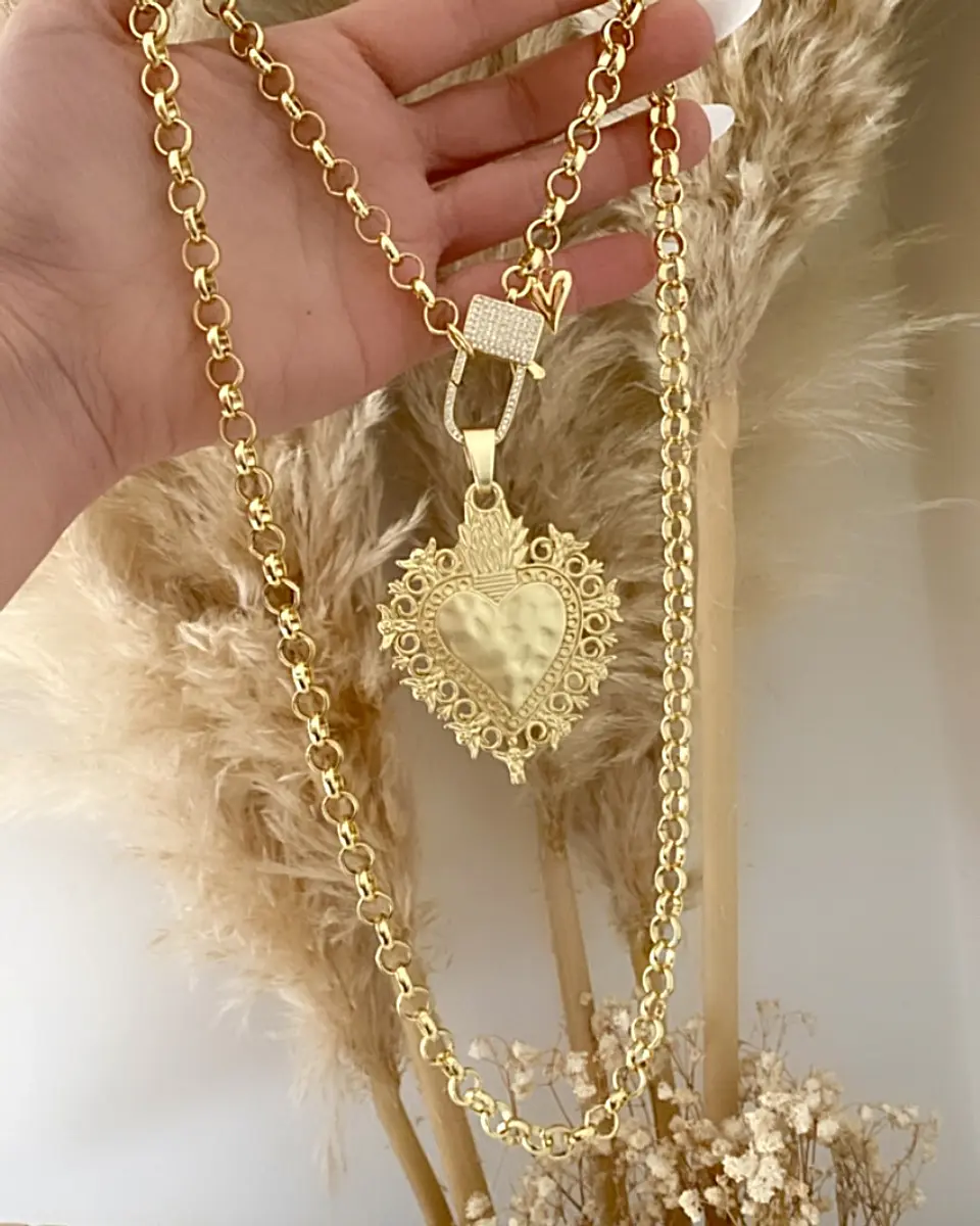 Collar XL Maxi Corazón Barroco Broche Candado Circones   3