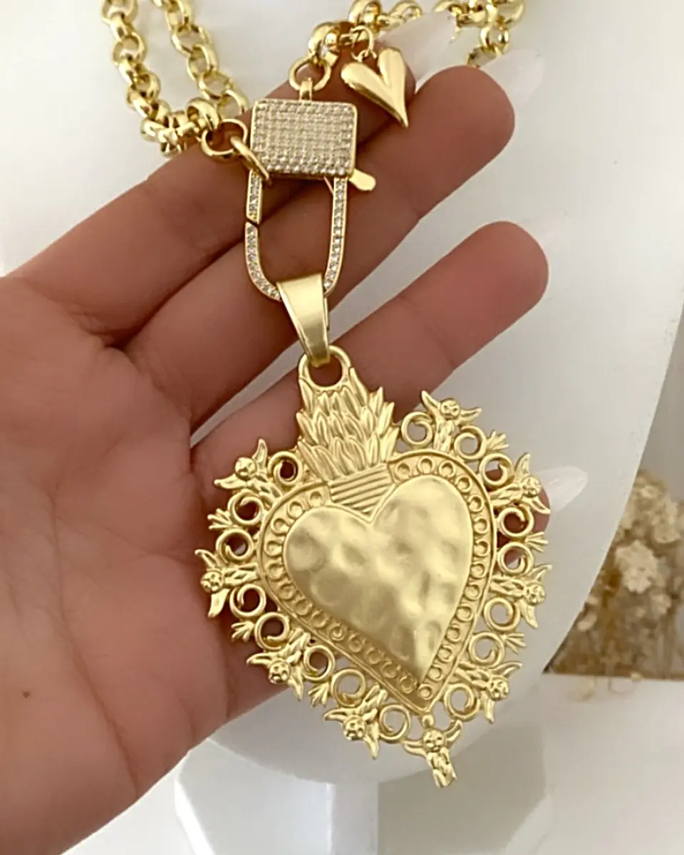 Collar XL Maxi Corazón Barroco Broche Candado Circones   5