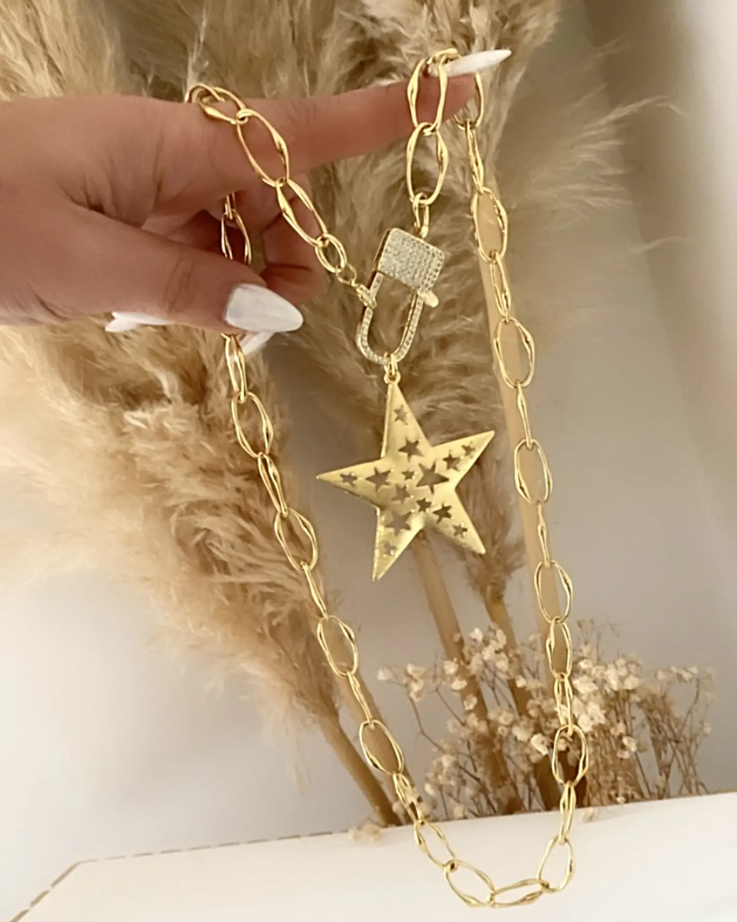 Collar XL Maxi Estrella Calada broche Candado Gold   4