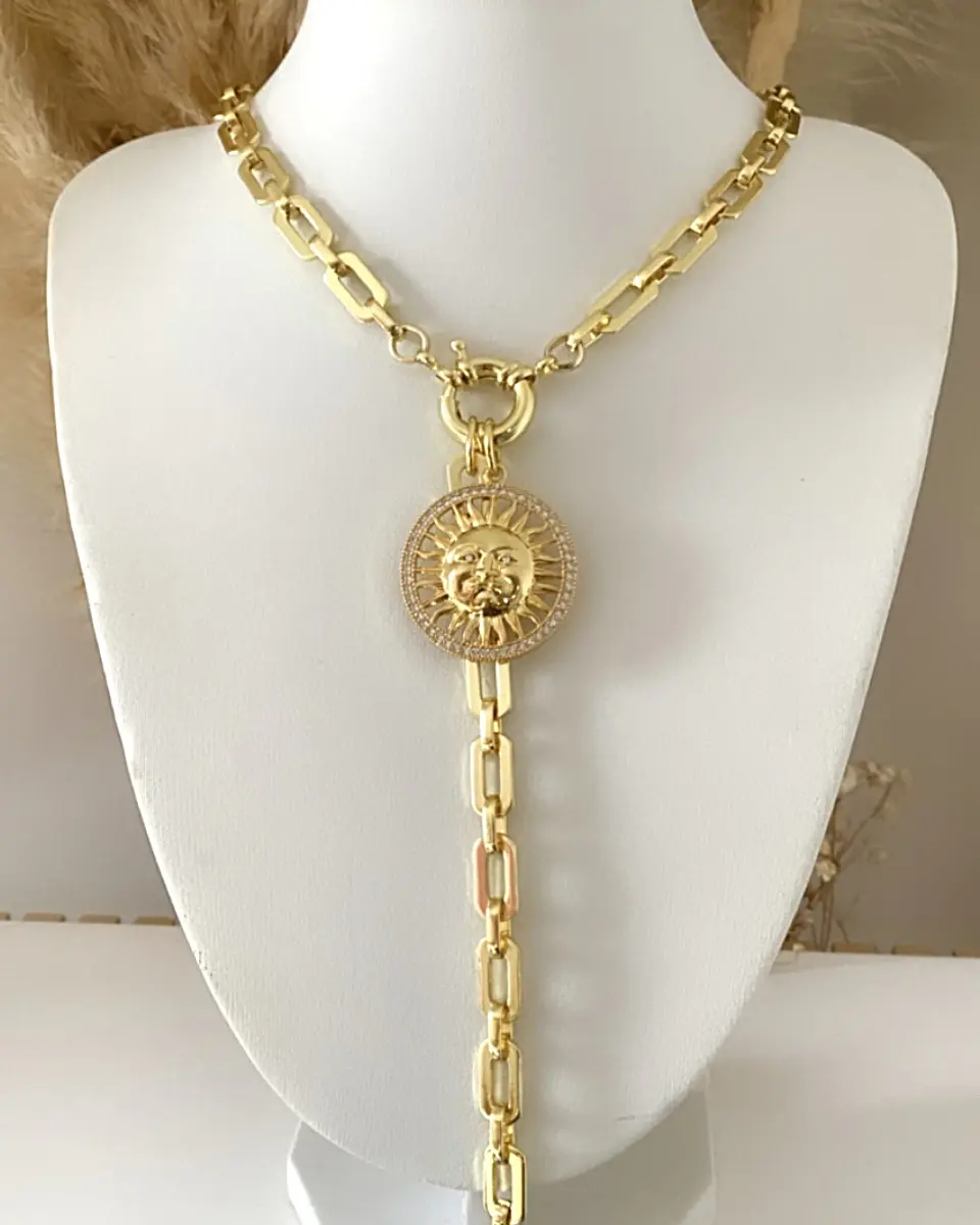 Collar Medalla Sol eslabones aplanados Gold  3