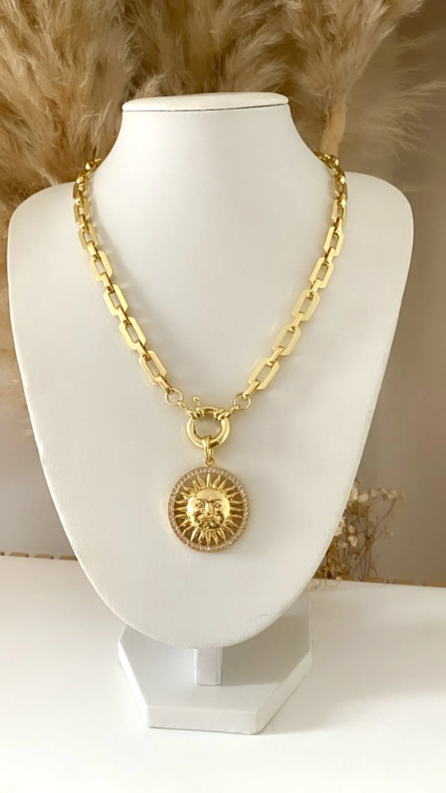 Collar Medalla Sol eslabones aplanados Gold  5