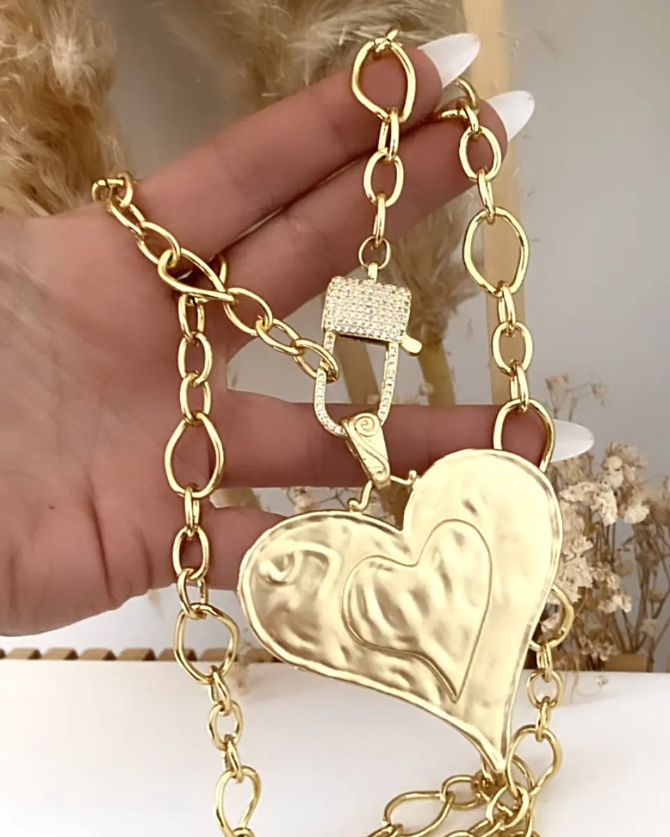 Collar XL Maxi Corazon Mate broche Candado Gold 1
