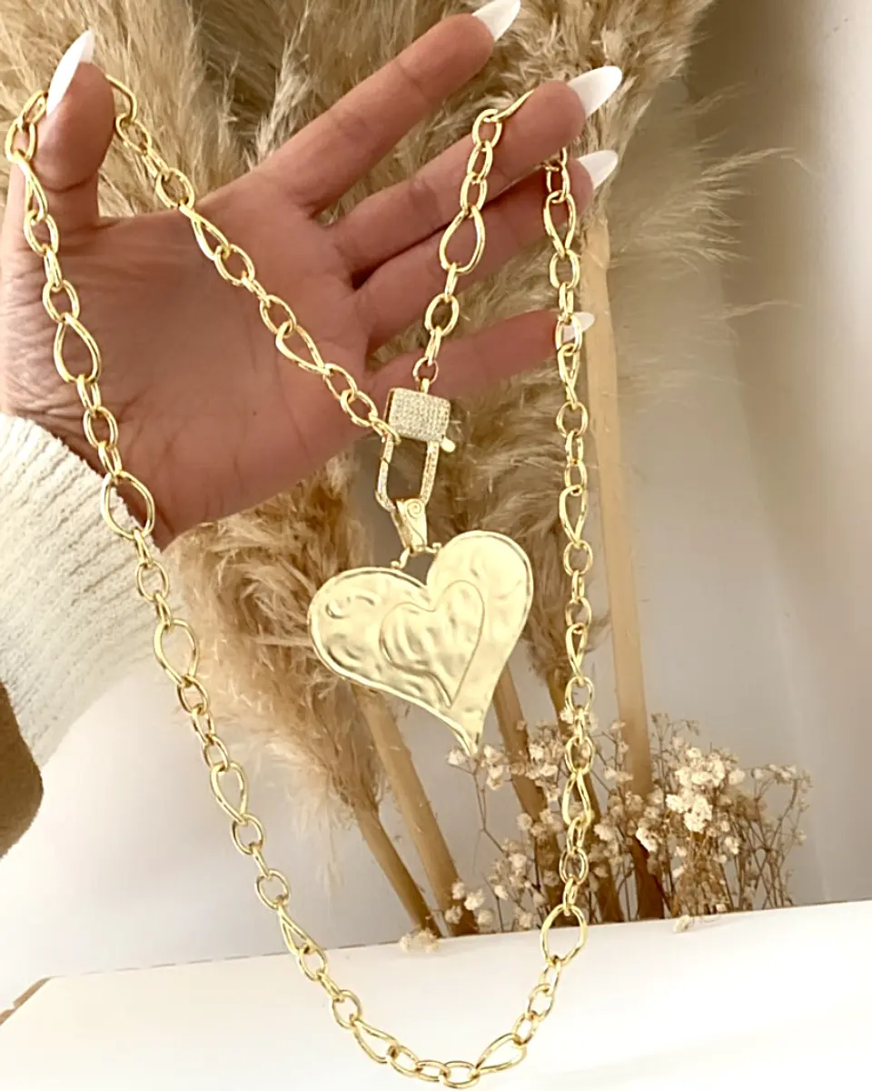 Collar XL Maxi Corazon Mate broche Candado Gold 2