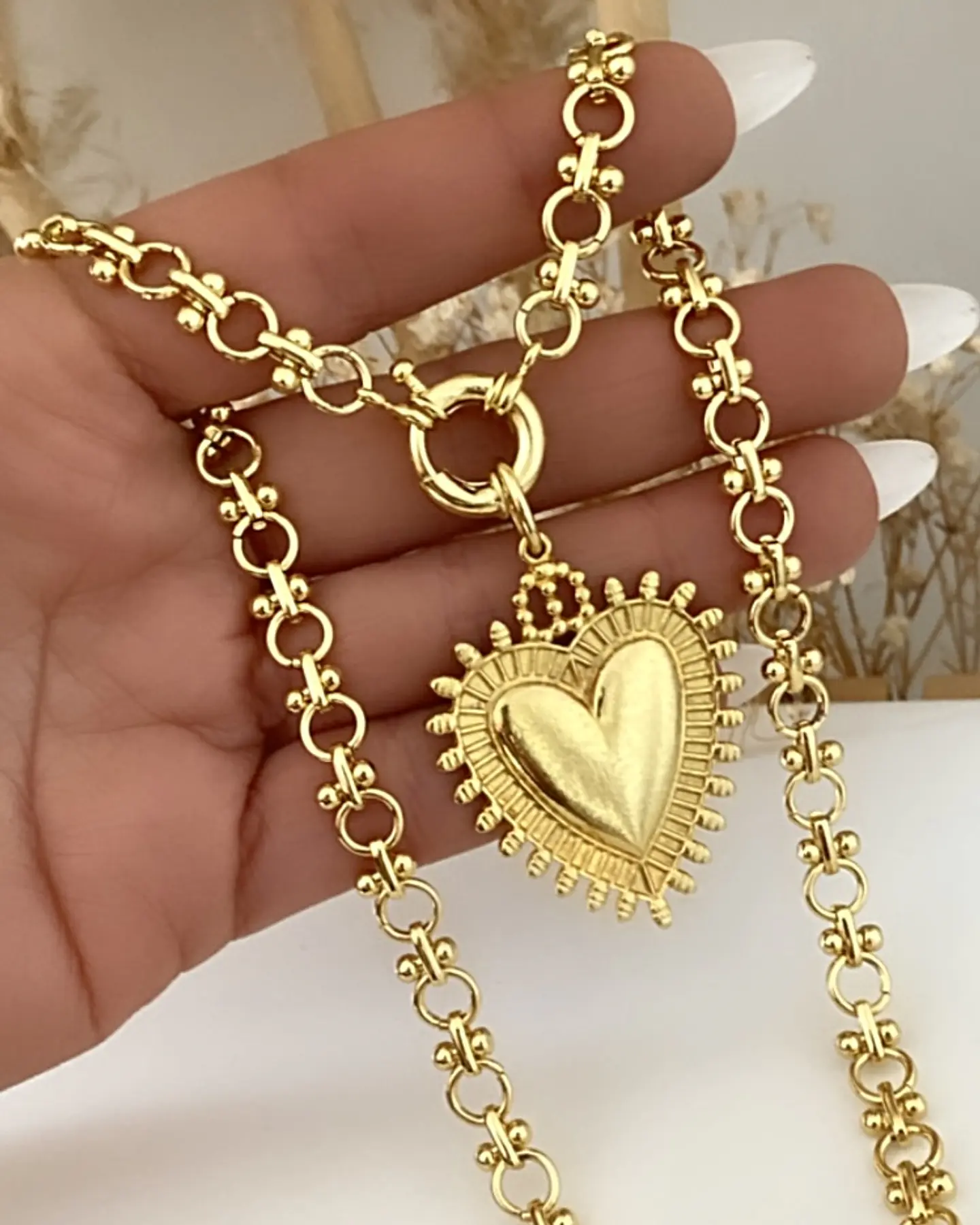 Collar Corazón Sagrado eslabones mixtos gold 1