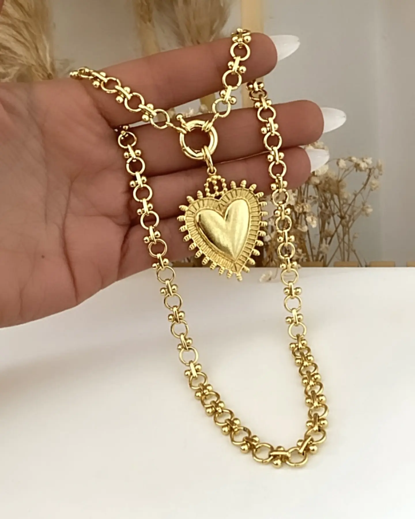 Collar Corazón Sagrado eslabones mixtos gold 2
