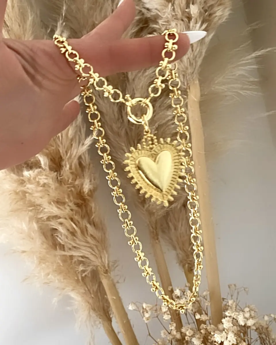 Collar Corazón Sagrado eslabones mixtos gold 3