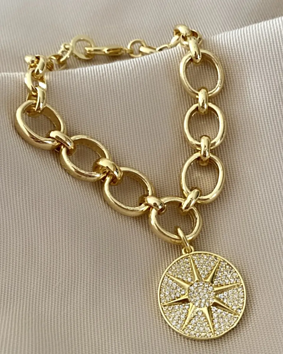 Pulsera con dije Medalla Sol Circones   2