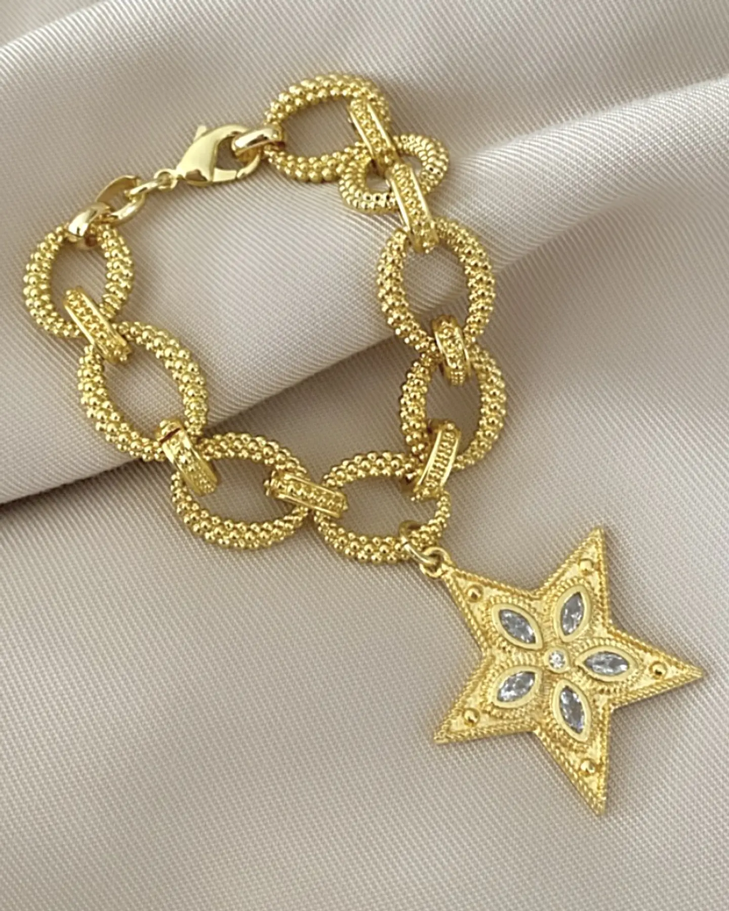 Pulsera Estrella Cristales maxi eslabones mate Gold 1