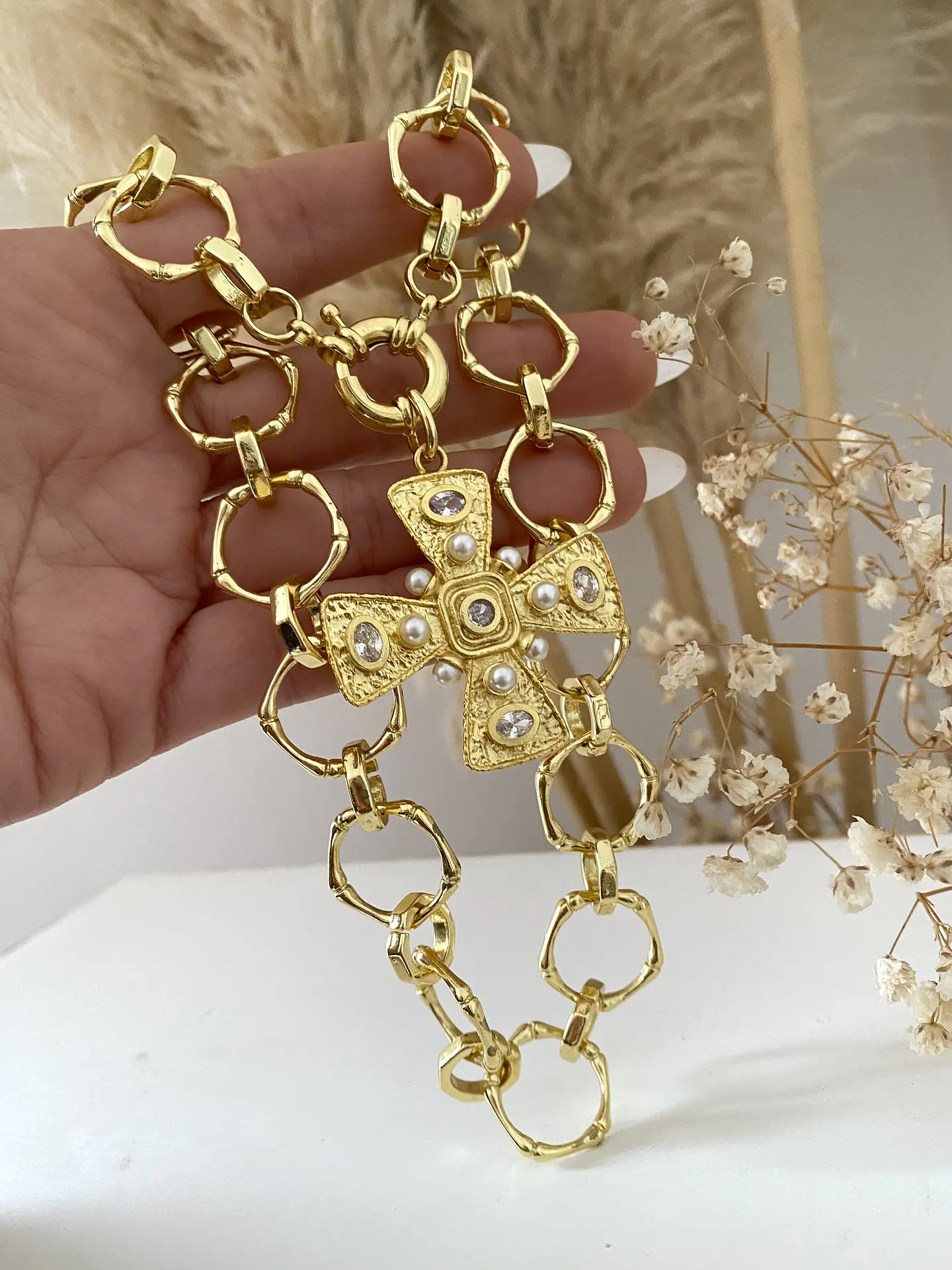 Collar Maxi Cruz Perlas Cristales eslabones maxi 2