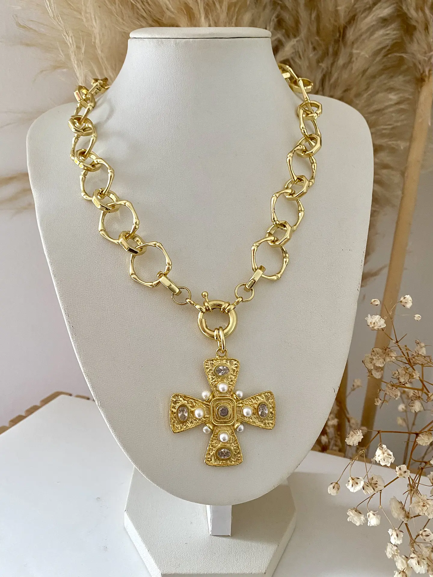 Collar Maxi Cruz Perlas Cristales eslabones maxi 3
