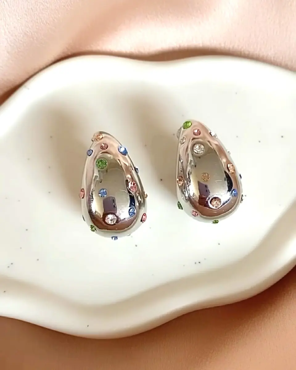 Aros Gota Circones Colores Silver 3