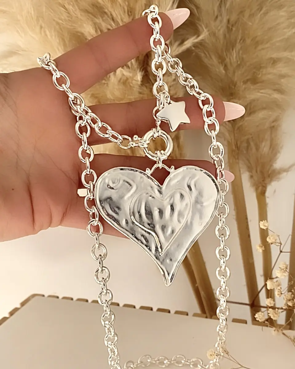 Collar Xl Maxi Corazon Silver y estrella  2