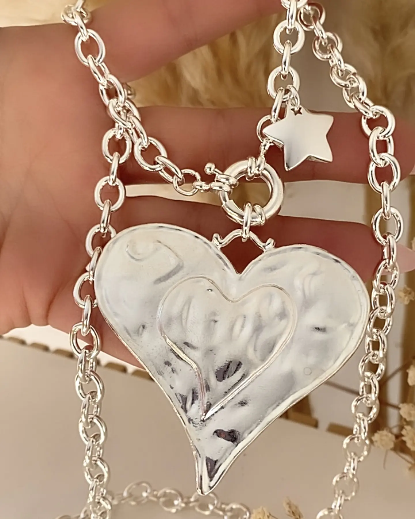 Collar Xl Maxi Corazon Silver y estrella  3