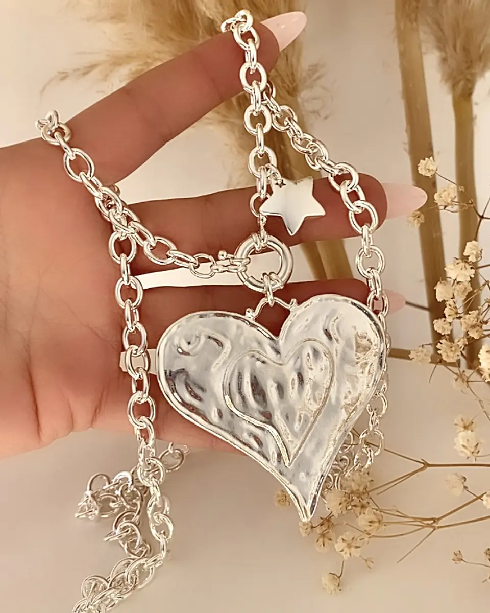 Collar Xl Maxi Corazon Silver y estrella  5