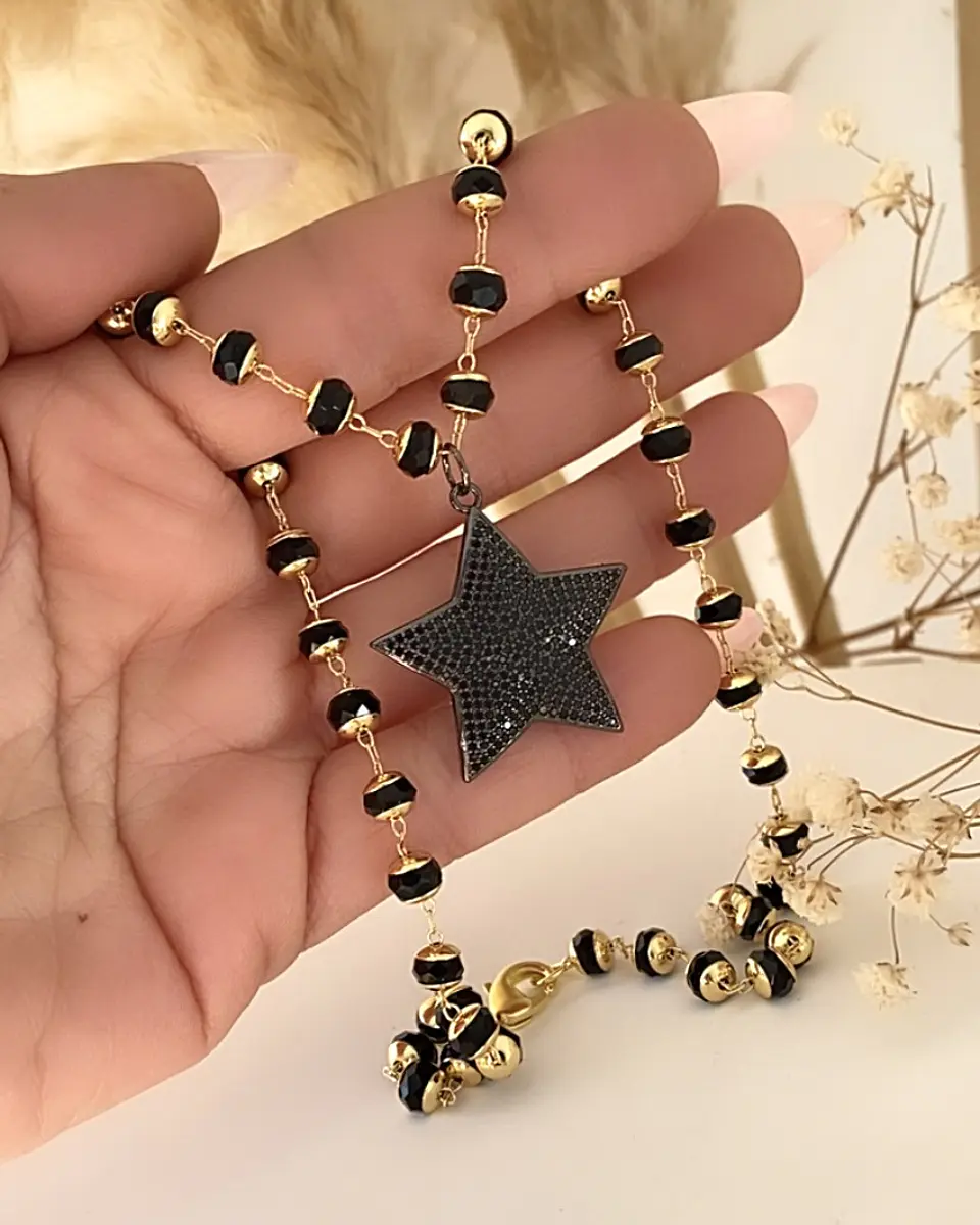 Collar Estrella Circones Black cristales facetados  1