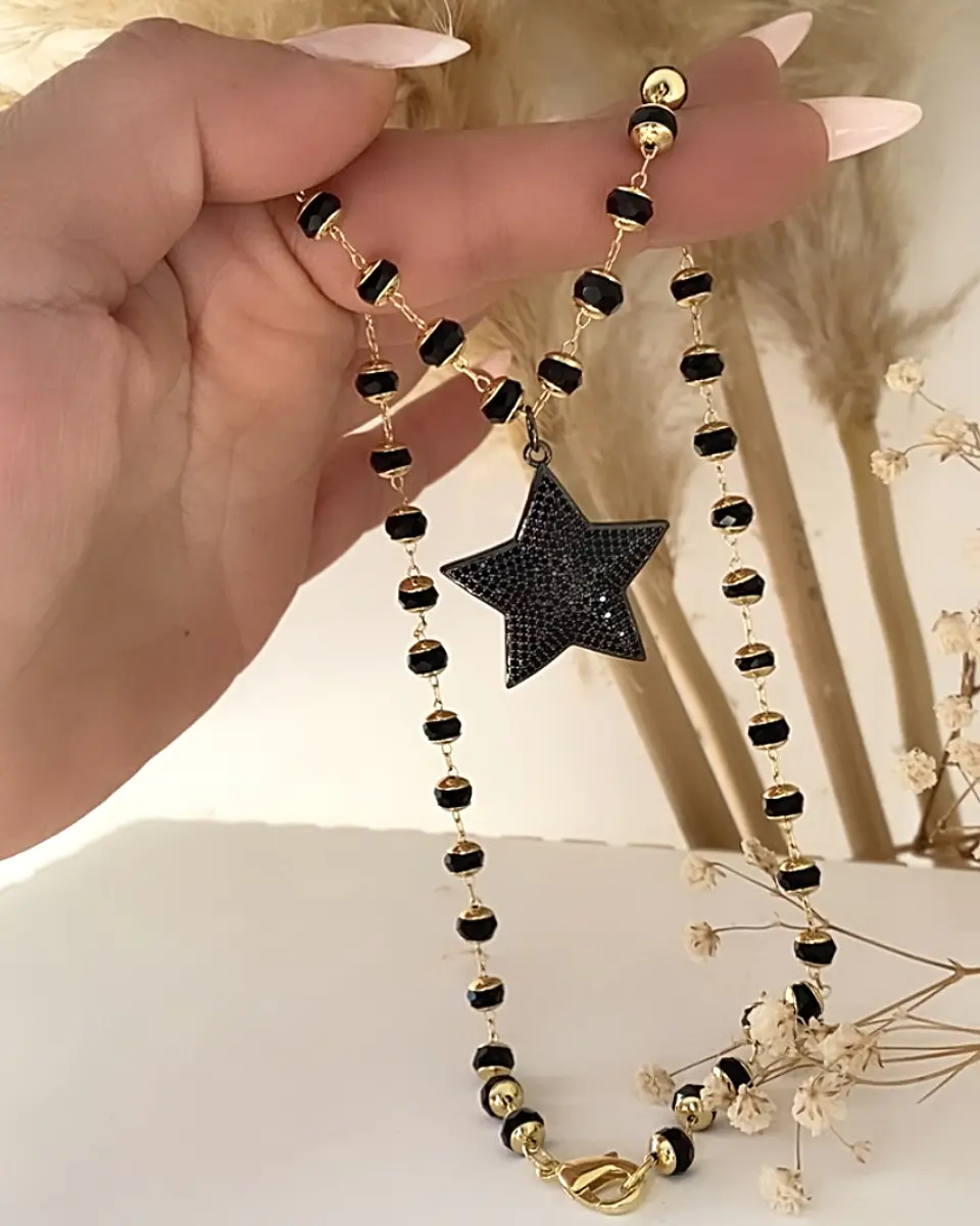 Collar Estrella Circones Black cristales facetados  4