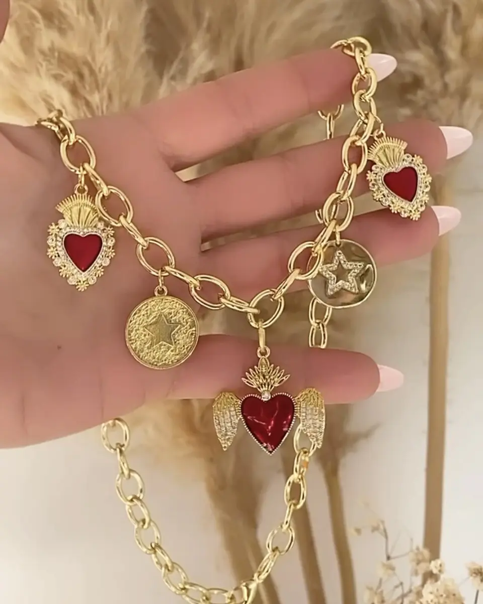 Collar Mix Corazones Sagrados y Estrellas 8