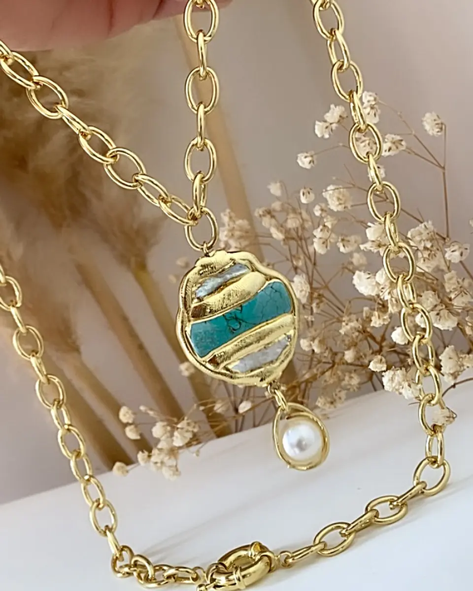Collar XL Turquesa Nácar con dije Perla  1